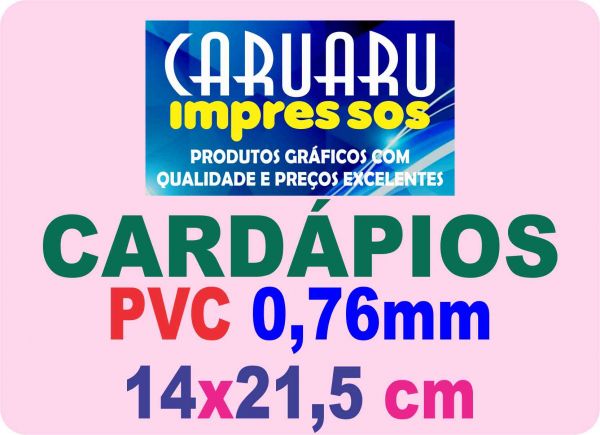CARDÁPIO - PVC 0,76mm - Verniz Cristal - 14x21,5cm - A Partir de
