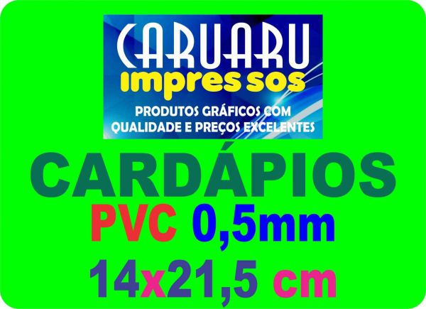 CARDÁPIO - PVC 0,5mm - Verniz Cristal - 14x21,5cm - A Partir de