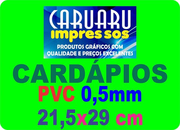 CARDÁPIO - PVC 0,5mm - Verniz Cristal - 21,5x29cm - A Partir de